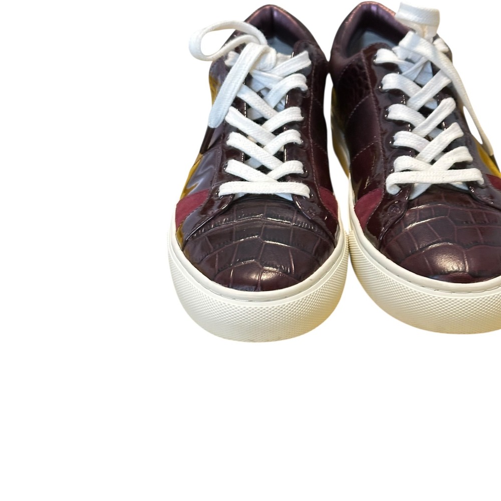 Tory Burch‎ Howell Court Sneakers Burgundy Croc Patent Leather Multi Colorblock